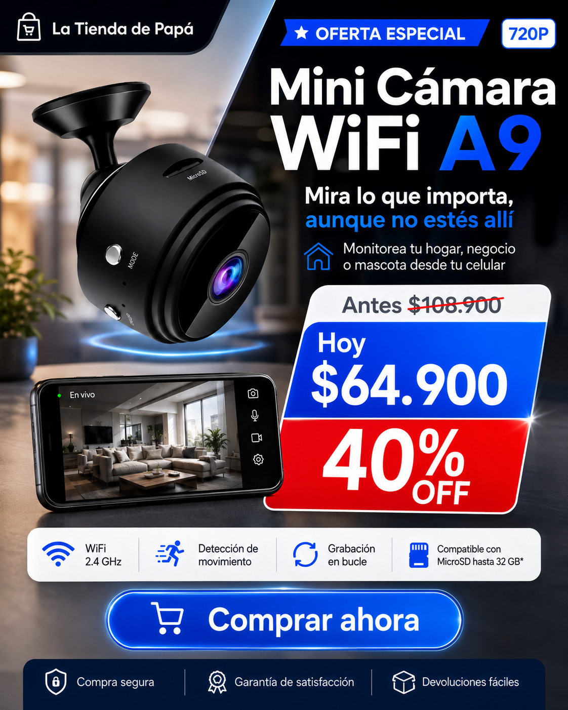 Mini Cámara De Vigilancia A9 Wifi