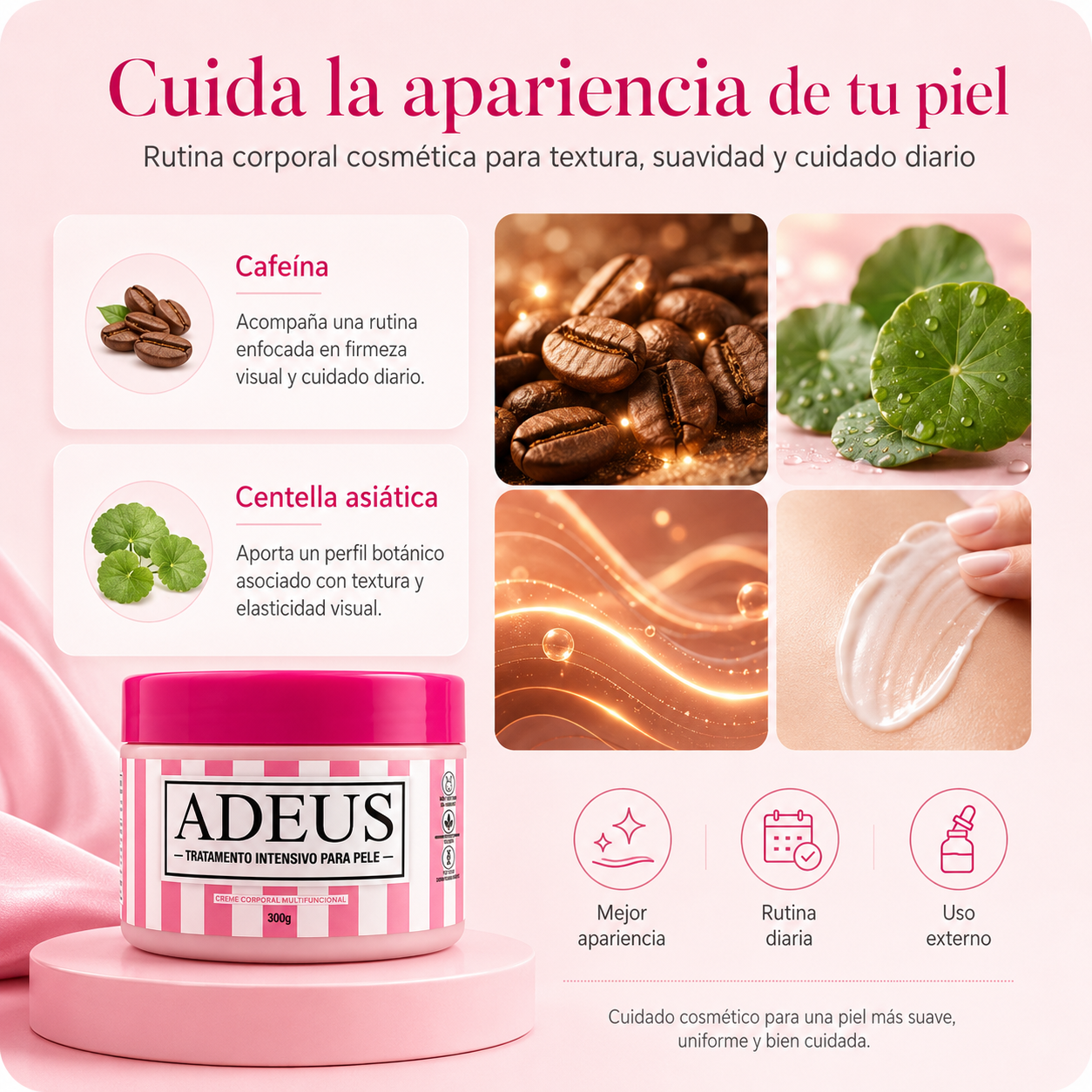 Crema Corporal ADEUS 300g | Rutina para Piel Más Suave, Firme y Uniforme
