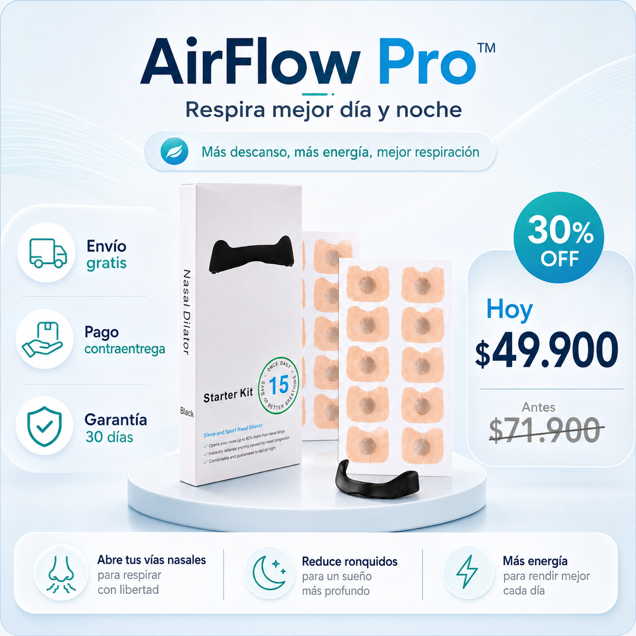 AirFlow Pro™ - Dilatador Nasal Magnético para respirar mejor día y noche